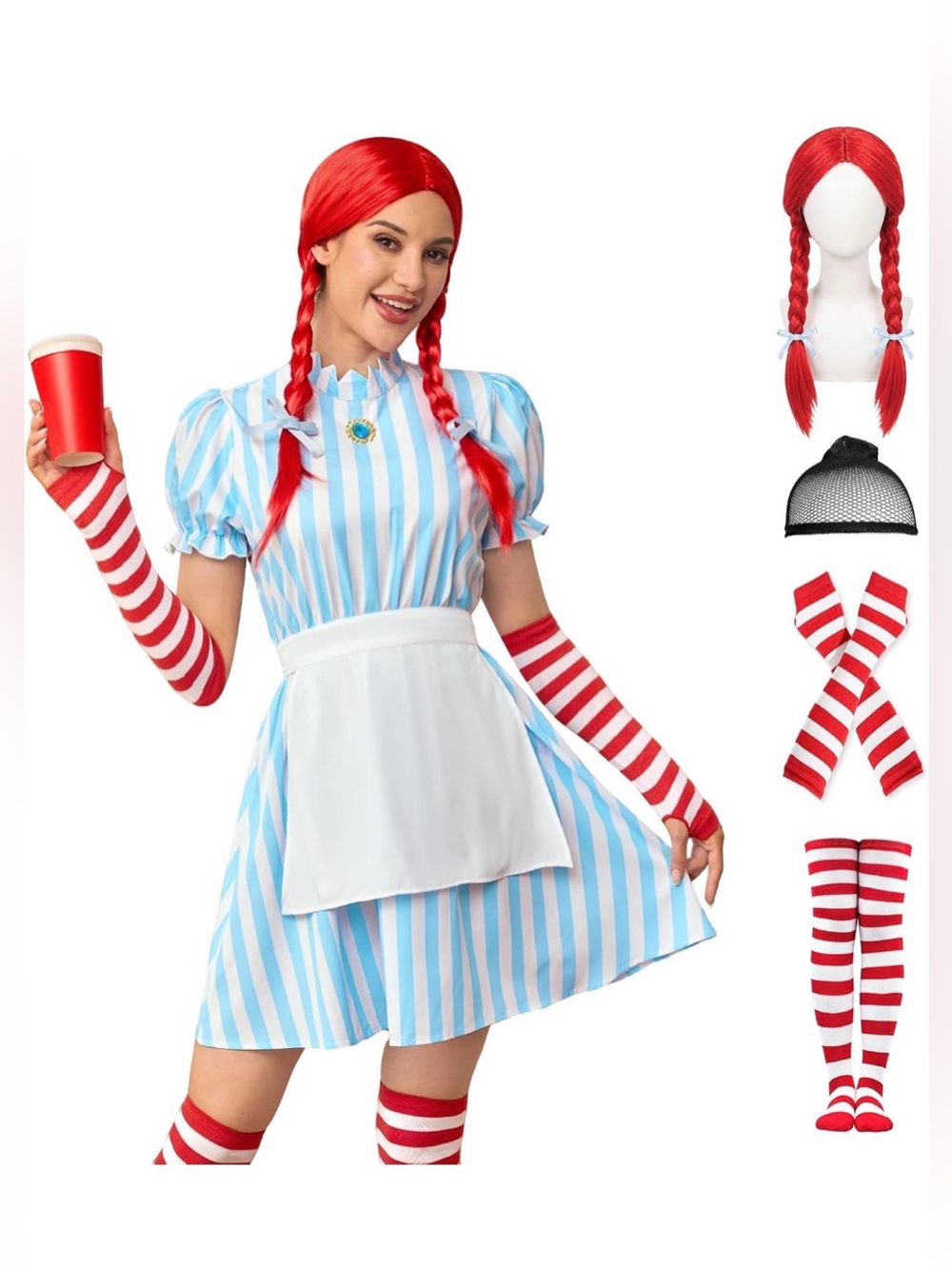 Clarisbelle 5PCS Women Fast Food Girl Mini Dress Waitress Costume, size S